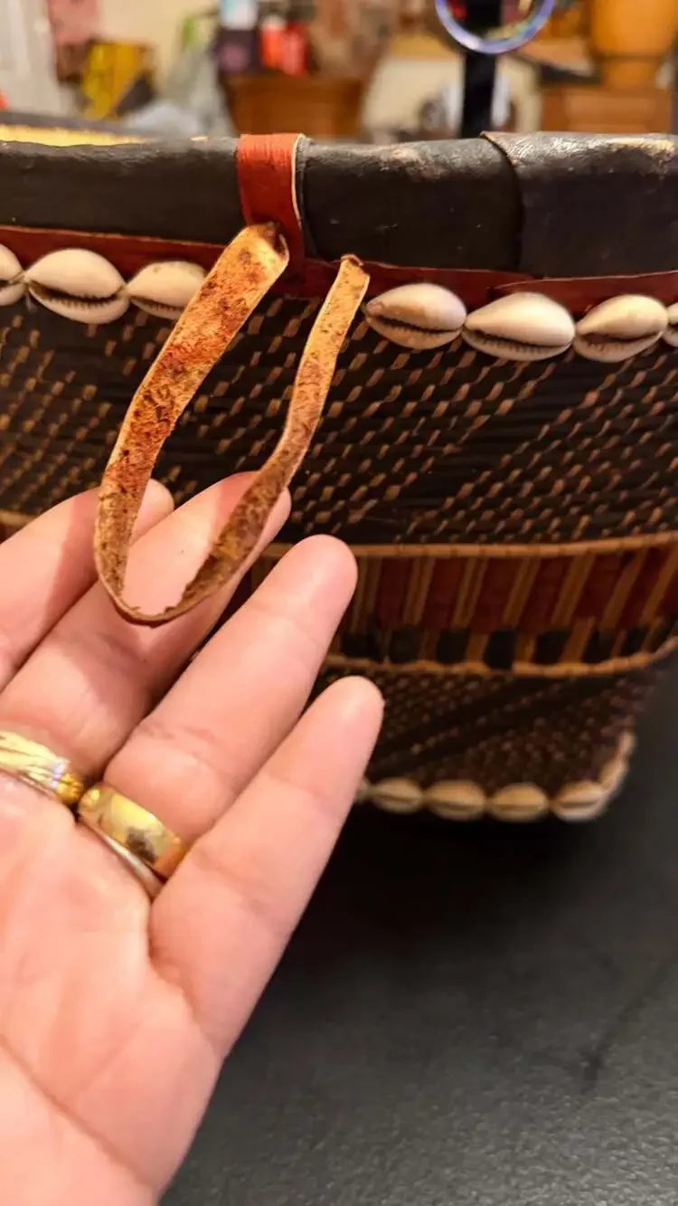 Vintage Handwoven Mossi Wedding Basket from Burkina Faso with Cowrie Shells and